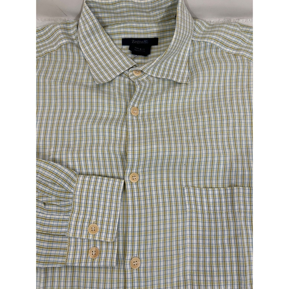 Zegna Sport Soft Cotton Golden Green  Shirt Spread CollarSz XL Made In Italy